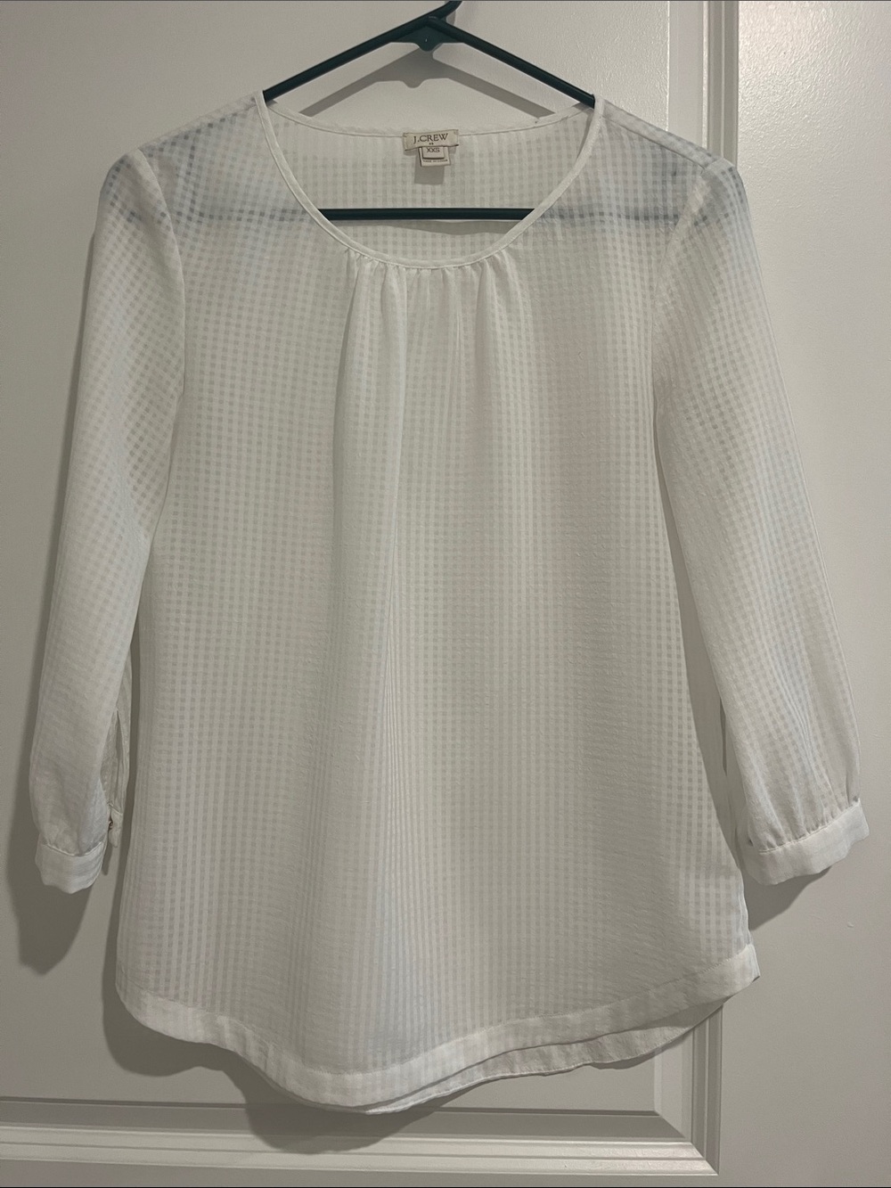 J. Crew White Textured Scoop-Neck Blouse
